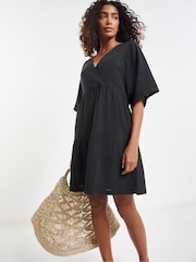 Simply Be Black Beach To Beach Rik Rak Mini Beach 100% Cotton Dress - Image 4 of 4