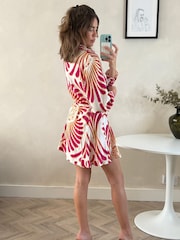 Style Cheat Red Printed Belted Myla Short 100% Cotton Shirt Dress - Image 2 of 4