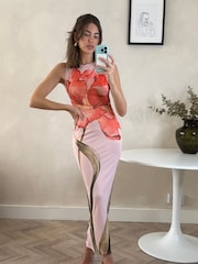 Style Cheat Pink Mesh Placement Floral Print Sleeveless Maxi Dress - Image 1 of 3