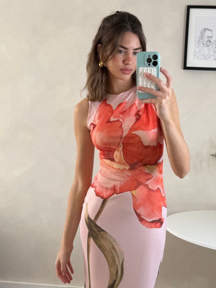 Style Cheat Pink Mesh Placement Floral Print Sleeveless Maxi Dress - Image 3 of 3