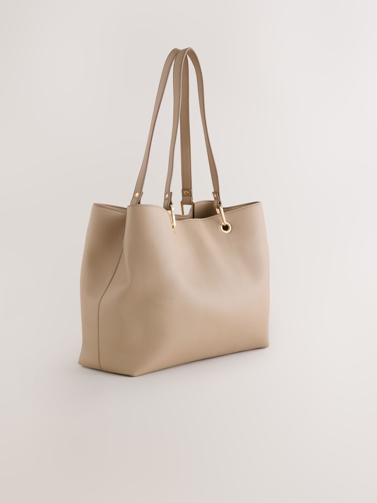 Taupe Structured Shoulder Bag with Detachable Purse - Image 2 of 6