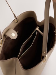 Taupe Structured Shoulder Bag with Detachable Purse - Image 3 of 6