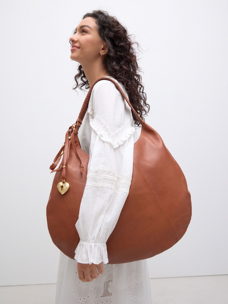 Tan Brown Leather Slouched Shoulder Bag - Image 1 of 8