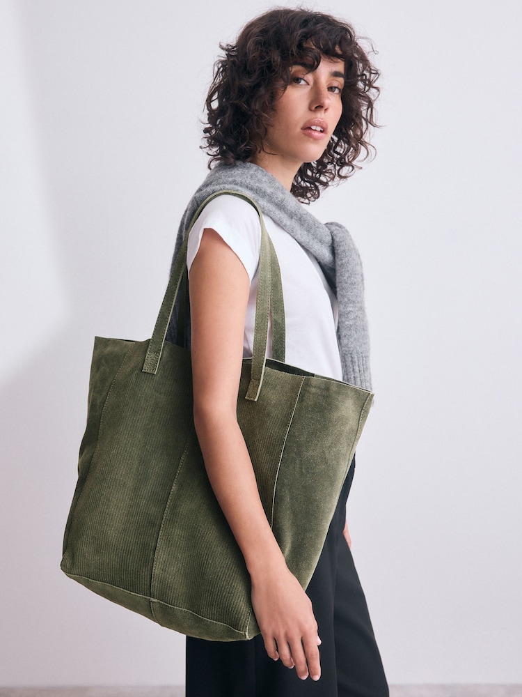 Suede Khaki Green Shopper Bag - Image 1 of 9 Suede Khaki Green Shopper Bag - Image 1 of 9