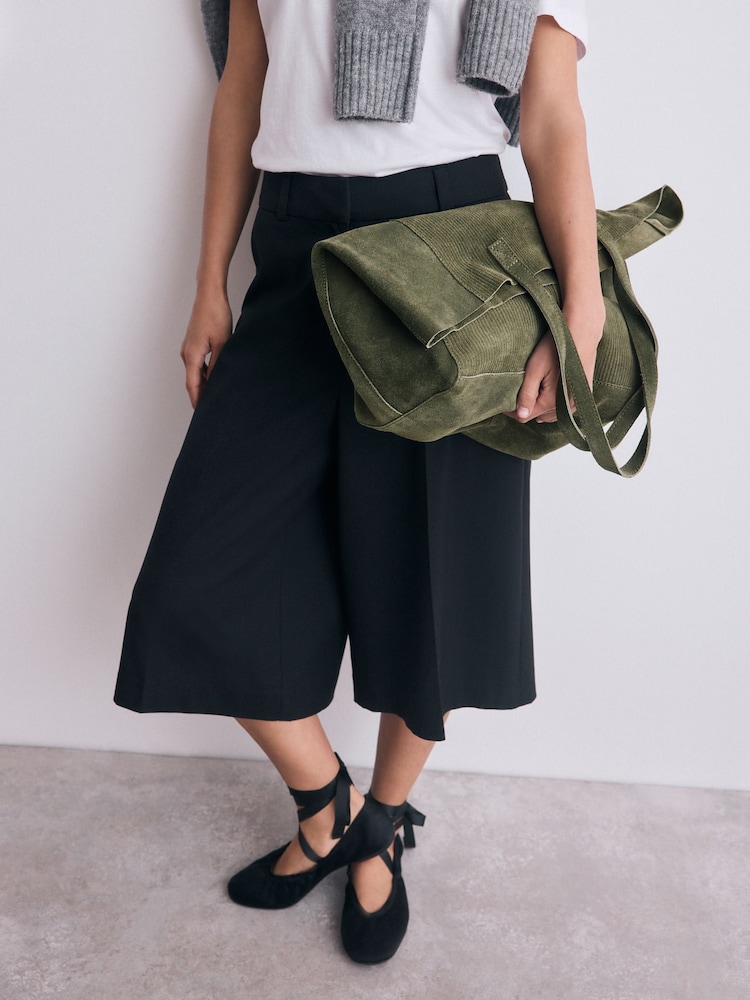 Suede Khaki Green Shopper Bag - Image 2 of 9 Suede Khaki Green Shopper Bag - Image 2 of 9