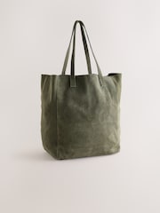 Suede Khaki Green Shopper Bag - Image 5 of 9
