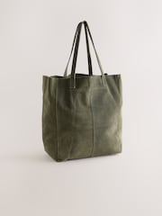 Suede Khaki Green Shopper Bag - Image 6 of 9