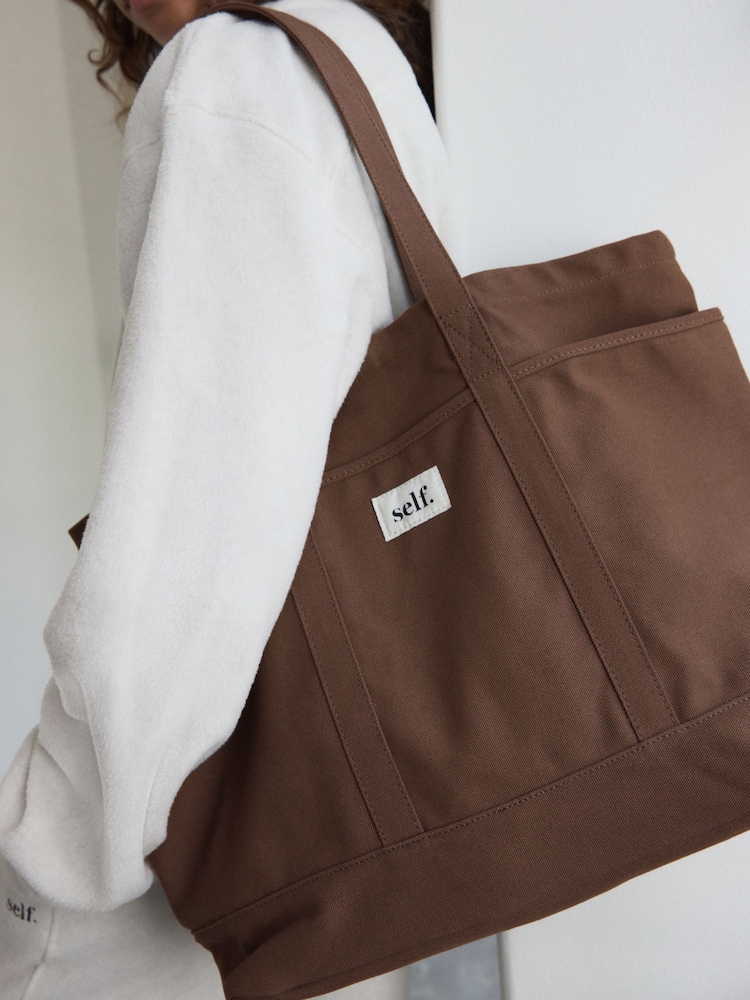Taupe Canvas Shoulder Bag - Image 1 of 9 Taupe Canvas Shoulder Bag - Image 1 of 9