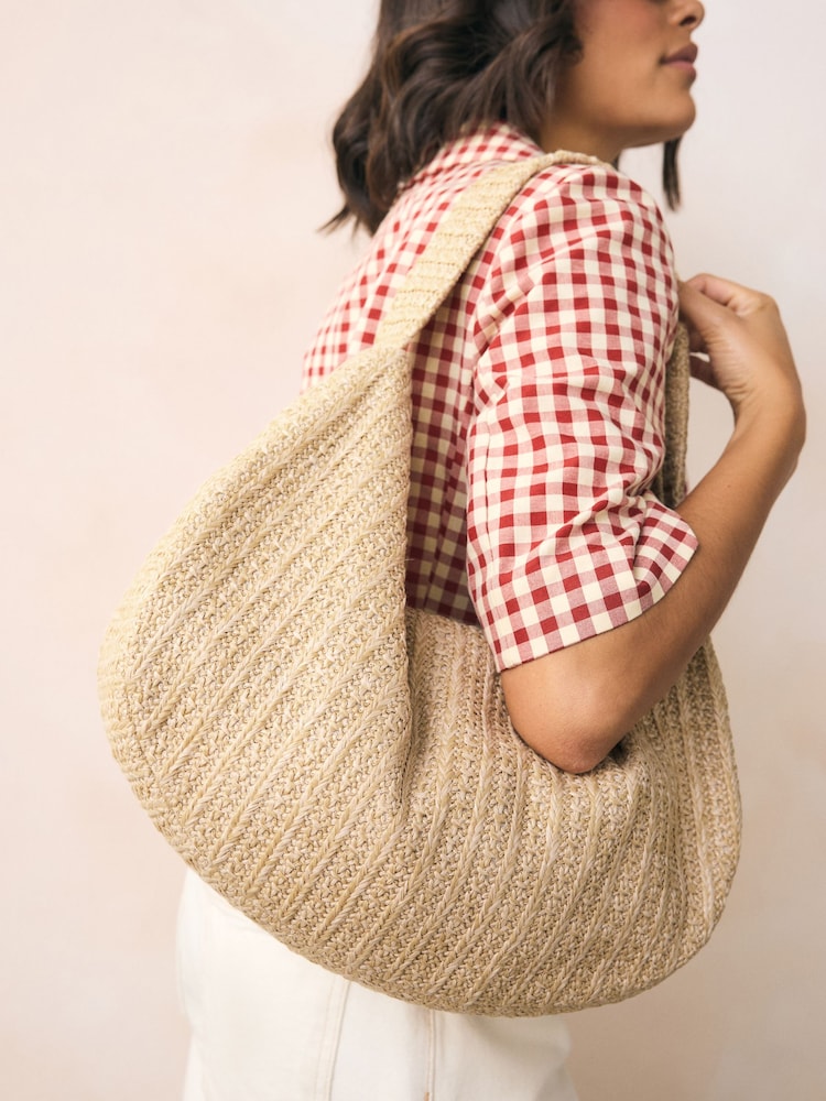 Natural Raffia Effect Shoulder Bag - Image 1 of 9 Natural Raffia Effect Shoulder Bag - Image 1 of 9
