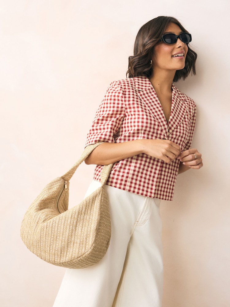 Natural Raffia Effect Shoulder Bag - Image 2 of 9 Natural Raffia Effect Shoulder Bag - Image 2 of 9