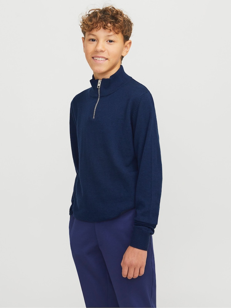 JACK & JONES Junior Blue 1/4 Zip knitted Jumper - Image 1 of 7