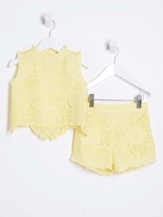 River Island Buttermilk Yellow Girls Lace Shorts Set - Image 1 of 5