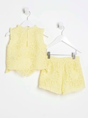 River Island Buttermilk Yellow Girls Lace Shorts Set - Image 2 of 5