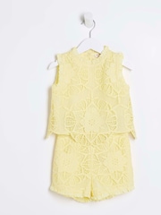 River Island Buttermilk Yellow Girls Lace Shorts Set - Image 3 of 5