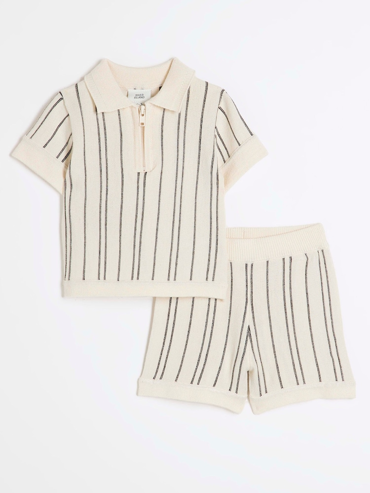 River Island Grey Baby Boys Knitted Polo Shirt Set - Image 1 of 5