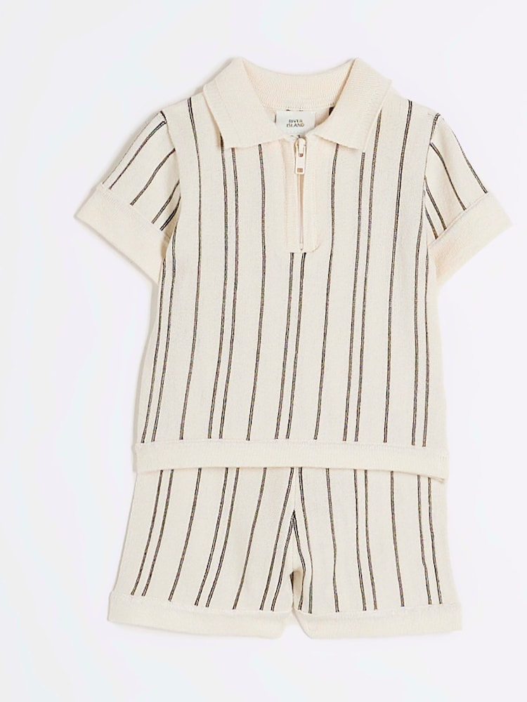 Gris - River Island Knitted Polo Shirt Set - Image 1 of 1