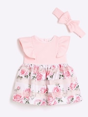 River Island Pink Baby Girls Occasion Rose 100% Cotton Dress - Image 1 of 4