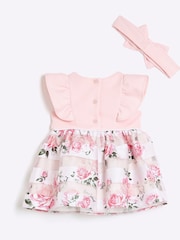 River Island Pink Baby Girls Occasion Rose 100% Cotton Dress - Image 2 of 4