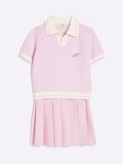 River Island Pink Girls Collar Polo and Skirt Set - Image 2 of 5