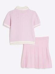 River Island Pink Girls Collar Polo and Skirt Set - Image 3 of 5