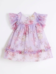 River Island Purple Baby Girls Rose Printed Mesh 100% Cotton Dress - Image 1 of 4