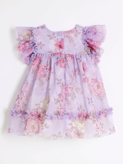 River Island Purple Baby Girls Rose Printed Mesh 100% Cotton Dress - Image 2 of 4