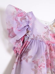 River Island Purple Baby Girls Rose Printed Mesh 100% Cotton Dress - Image 3 of 4