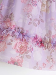 River Island Purple Baby Girls Rose Printed Mesh 100% Cotton Dress - Image 4 of 4