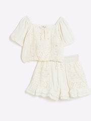 River Island Cream Girls Lace Short Set - Image 1 of 6