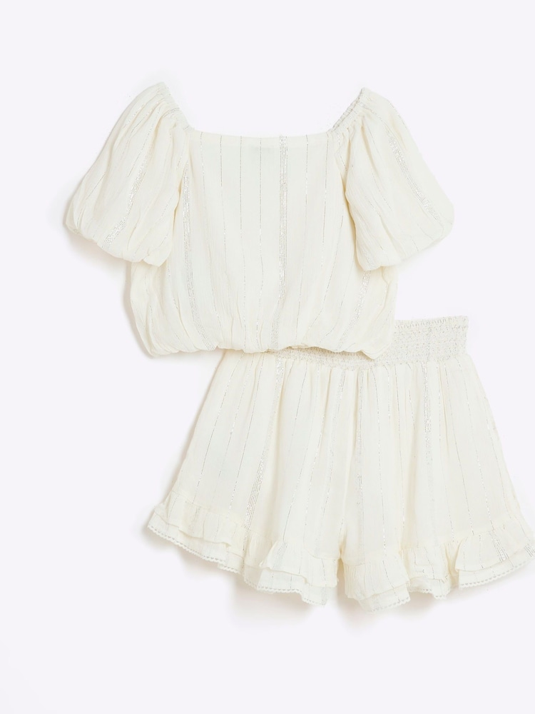 River Island Cream Girls Lace Short Set - Image 2 of 6