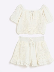 River Island Cream Girls Lace Short Set - Image 3 of 6