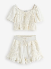 River Island Cream Girls Lace Short Set - Image 4 of 6