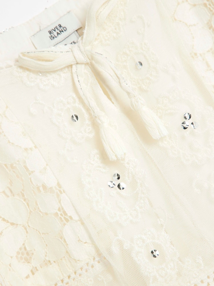 River Island Cream Girls Lace Short Set - Image 6 of 6