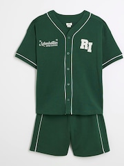 River Island Green Boys Baseball Shirt Shorts Set - Image 1 of 5