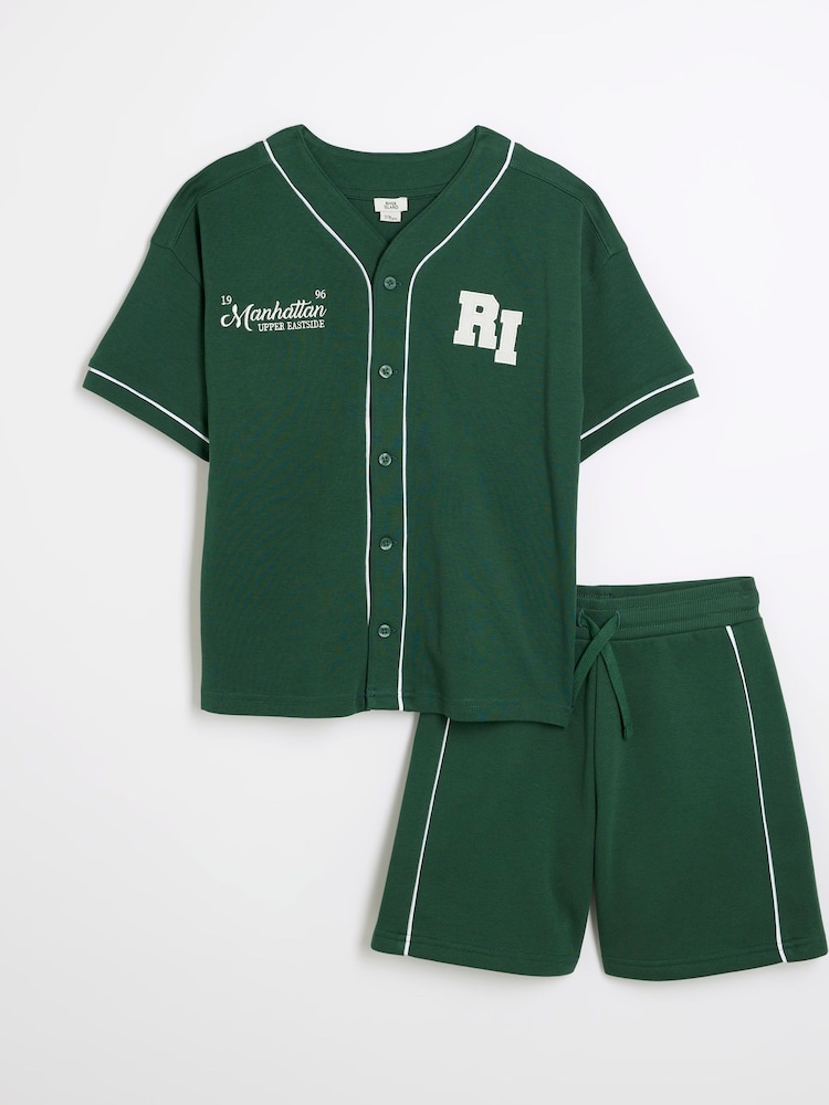 River Island Green Boys Baseball Shirt Shorts Set - Image 2 of 5