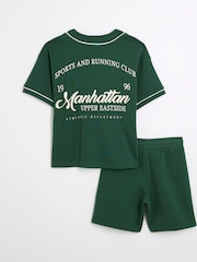 River Island Green Boys Baseball Shirt Shorts Set - Image 3 of 5