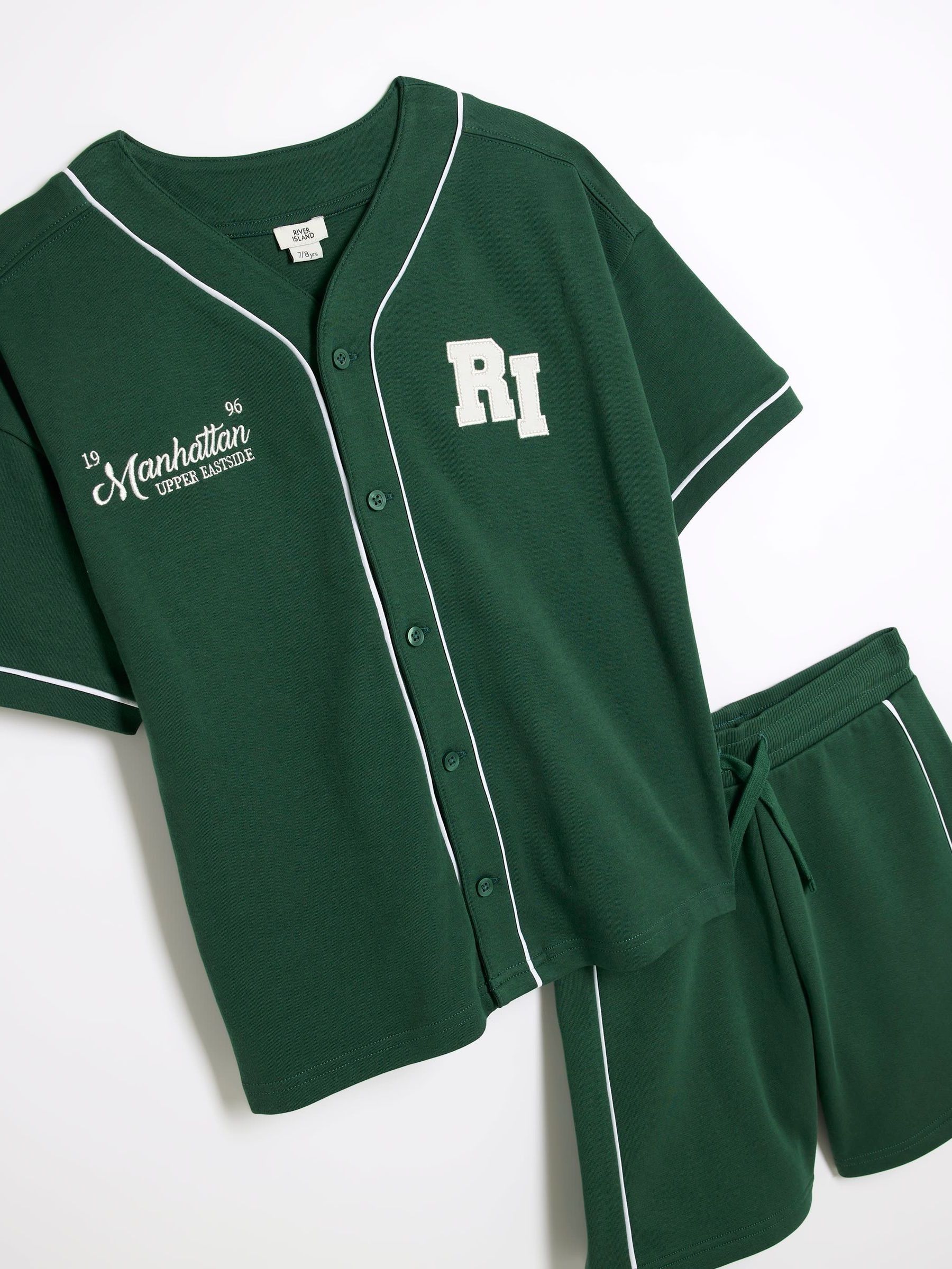 Buy River Island Green Boys Baseball Shirt Shorts Set from