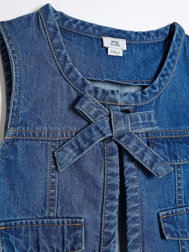 River Island Blue Girls Denim 100% Cotton Gilet and Cargo Set - Image 5 of 5