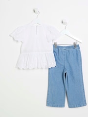 River Island White Girls 100% Cotton Broidery Top  And Jogger Set - Image 2 of 6