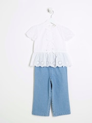 River Island White Girls 100% Cotton Broidery Top  And Jogger Set - Image 3 of 6
