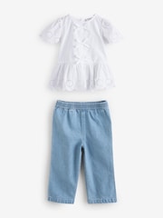 River Island White Girls 100% Cotton Broidery Top  And Jogger Set - Image 4 of 6