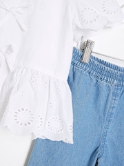 River Island White Girls 100% Cotton Broidery Top  And Jogger Set - Image 6 of 6