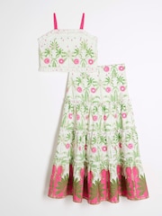 River Island Cream Girls Tropical Palm Skirt Set - Image 1 of 6