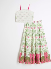 River Island Cream Girls Tropical Palm Skirt Set - Image 2 of 6
