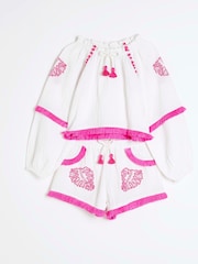 River Island White Girls Embroidered Shorts Set - Image 1 of 4