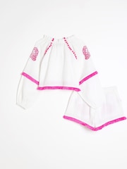 River Island White Girls Embroidered Shorts Set - Image 2 of 4