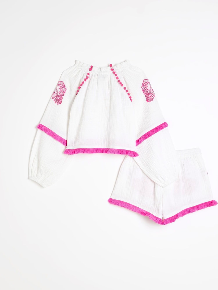 River Island White Girls Embroidered Shorts Set - Image 2 of 4