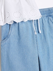 River Island White Girls 100% Cotton Broderie Blouse Trousers Set - Image 4 of 5