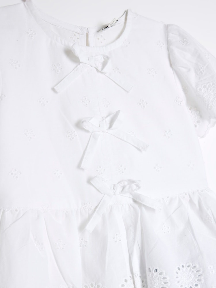 River Island White Girls 100% Cotton Broderie Blouse Trousers Set - Image 5 of 5
