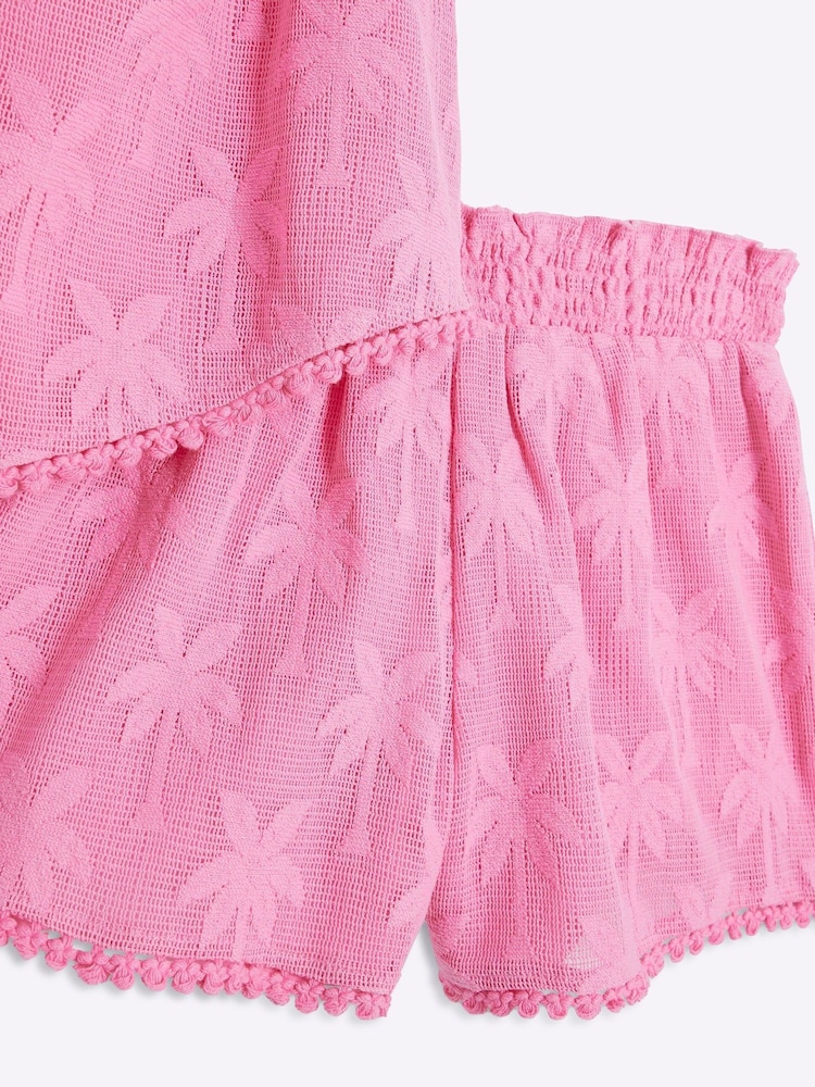 River Island Pink Girls Palm Hanky Hem Shorts Set - Image 5 of 5